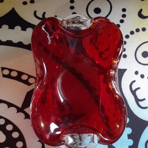 VINTAGE Lead Crystal Red Designer Candy Bowl - Picture 2 of 7